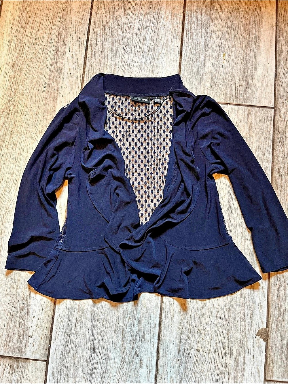 Nina Leonard Blue Peplum Blouse Size Small